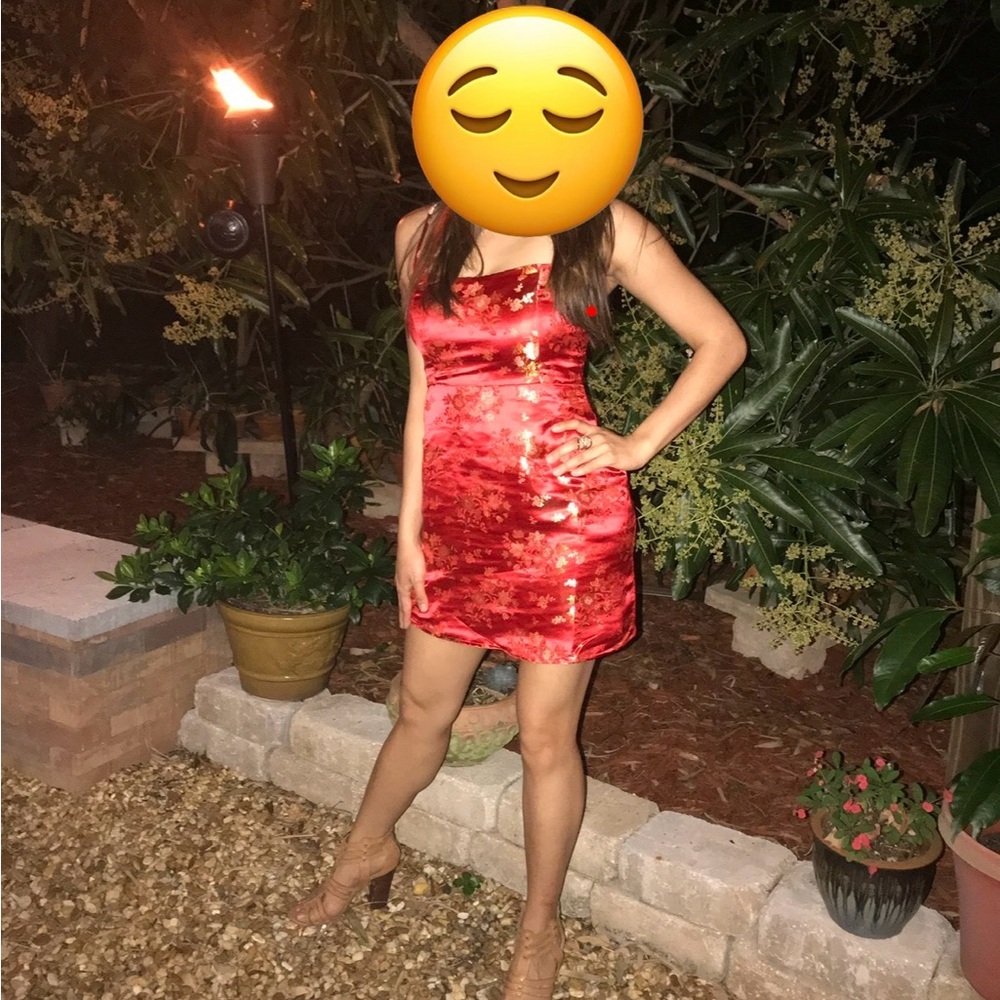 Fashion Nova Chinese Inspired Red Satin Mini Dress